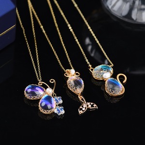 Colgantes de cola de ballena y mariposa para mujer, collares de ópalo chapados en plata y oro, Gato bonito tejido a mano, novedad de 2022 - Product Image 1