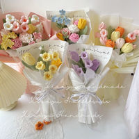 Lot de fleurs artificielles en gros pour mariage : roses à tige, tulipes, bouquets tricotés, fleurs au crochet faites à la main pour la Saint-Valentin