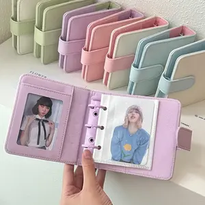 Kpop Star álbum de cartões fotográficos de 3 polegadas, novo estilo com 3 anéis em PU criativo cor Macaron, álbum de cartões fotográficos de alta qualidade para 3 polegadas