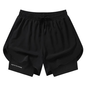 Celana pendek olahraga atletik, celana pendek ketat latihan lari Fitness pinggang elastis 2 dalam 1 untuk lelaki - Product Image 3