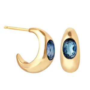 Gemnel jewelry 2024 new arrivals 925 modern diamond bling zircon stud blue topaz dome hoops earrings