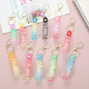 Transparent Candy Color PVC Soft Glue Silicone Rectangle Keychain Color Changing Hand Rope Quicksand Bottle Small Gift Pendant