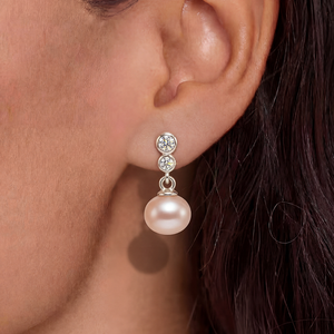Élégantes boucles d'oreilles clous en cuivre avec perles d'eau douce et zircon, bijoux pour femme, cadeau de mariage ou de mariée - Product Image 5