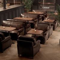 Canapé de bar commercial en cuir vintage, mobilier de restaurant à thème américain, whisky, musique, salle à manger, café, table de restaurant, ensemble de restaurant, Guangdong