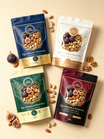 Luxe op maat gemaakte OEM matte gouden folie stand-up zip pouch met venster voor gedroogd fruit, dadels, noten, amandelen, cadeauverpakking 100g-500g