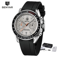 Montre à quartz unisexe BENYAR, nouveau design sportif, acier inoxydable, étanche, chronographe, mouvement Citizen, verre 43 mm, bracelet en cuir