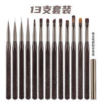 Kit de 13 pinceaux à ongles de luxe japonais, manche en bois plaqué or à quatre coins, nylon anti-chute, outils de salon pour motifs floraux