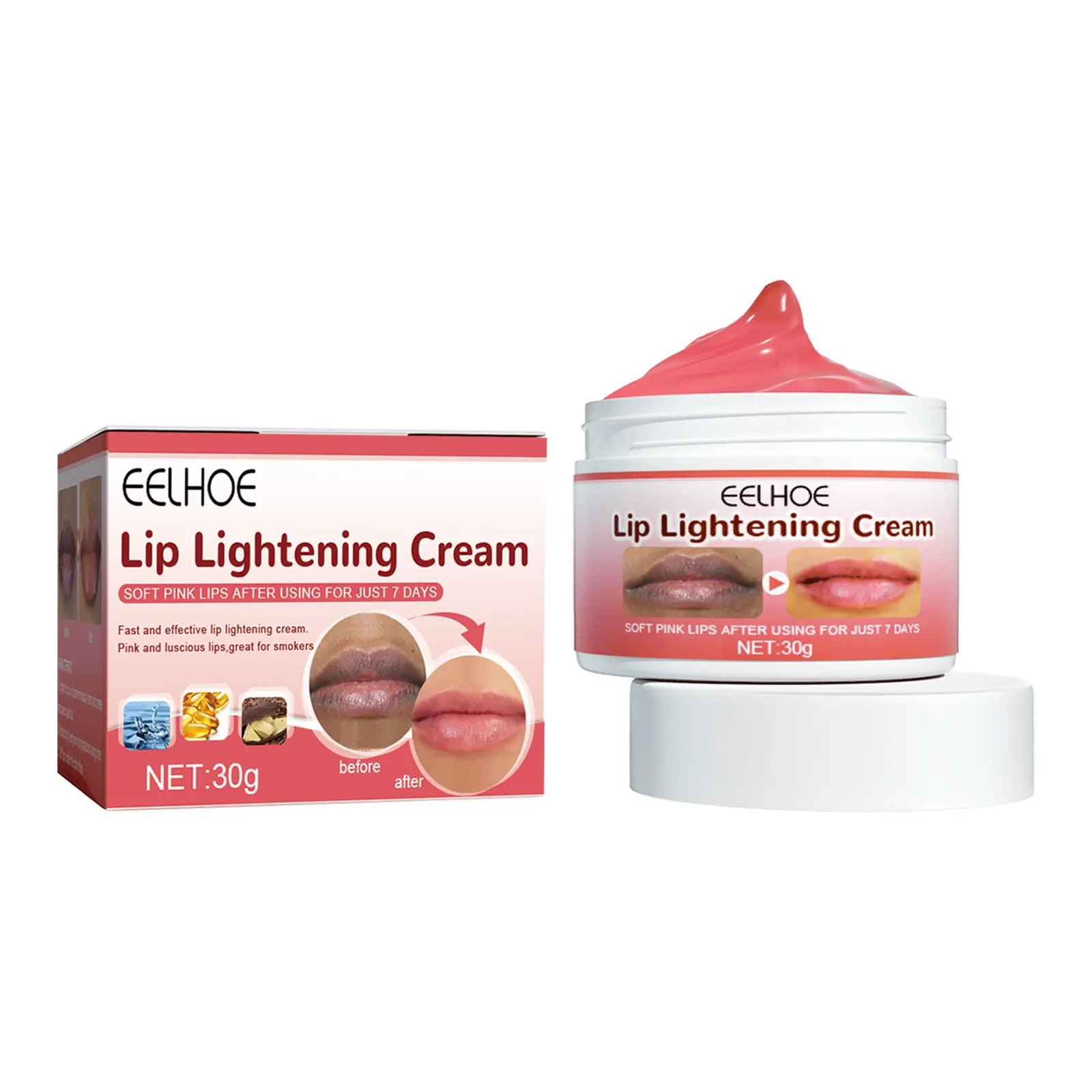 ฉลากส่วนตัวโลโก้ที่กําหนดเองMoisturizing LighteningครีมBrighten Plip Balmเจลกันน้ําลิปบาล์มหญิงสีชมพูผลิตภัณฑ์ริมฝีปาก30กรัม