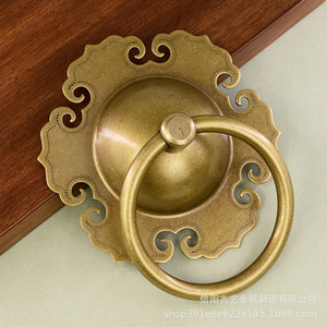 Manija de Puerta de Bronce Antiguo con Diseño Ruyi, Acabado Cepillado de Cobre Sólido, Nuevo Estilo Chino, Anillo de Tirador para Puerta de Gabinete - Product Image 4