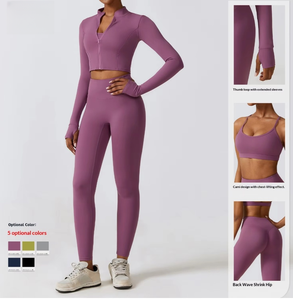 Completo Yoga 3 Pezzi Stile Europeo-Americano, Aderente, Solido, Effetto Seconda Pelle, Asciugatura Rapida, Vita Alta Elastica, Autunno Inverno - Product Image 5