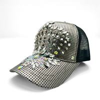 Casquette de baseball perforée couleur bronze avec strass irisés pour fêtes, vente en gros