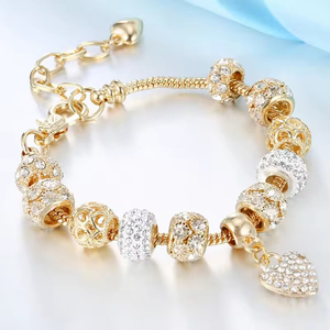 แฟชั่นวันวาเลนไทน์ DIY สร้อยข้อมือลูกปัดรูปหัวใจสำหรับผู้หญิง ประดับด้วยคริสตัลรูปโคลเวอร์ สไตล์พังก์ ทำจากสแตนเลสและโลหะผสมทองแดง - Product Image 2