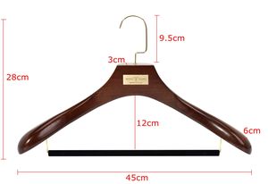 Plaque de logo personnalisé de luxe Cintres de costume en <span class=keywords><strong>bois</strong></span> à épaule <span class=keywords><strong>large</strong></span> marron antique avec or - Product Image 2
