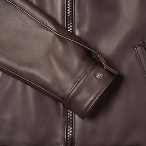Chaqueta de cuero de piel de cordero auténtica con Cuello de camisa para hombre estilo motorista clásico Vintage con forro con cremallera - Product Image 1