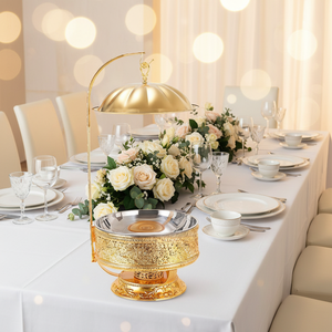 Chauffe-Plat Royal 8L Doré en Acier Inoxydable avec Couvercle Dôme Élégant pour Banquets et Événements - Product Image 5