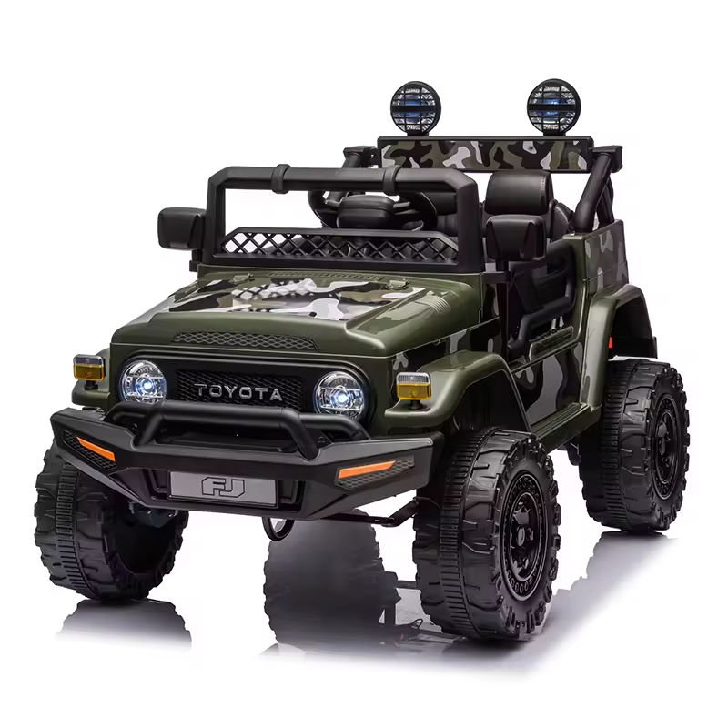 ลายพรางสีเขียว(12V4.5AH+รีโมทคอนโทรล+เบาะหนัง+ล้อพลาสติก)