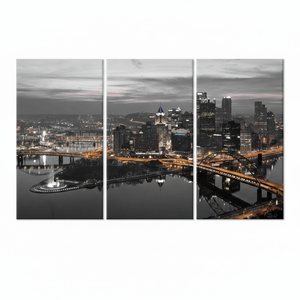 Impresión en lienzo de vista nocturna de Pittsburgh - 3 paneles enrollados tipo galería, 3P-Gallery Wrapped - Product Image 2
