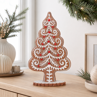 Arbre de Noël en pain d'épices de 16 pouces avec étoile rouge en tissu, ornement de table pour la maison, l'étagère, le comptoir de café, décoration en gros