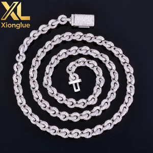 Manufacture OEM ODM 8mm Interlocking <b>Chain</b> Fine Jewelry <b>Copper</b> Moissanite Link <b>Chain</b> Necklace Men Hop Necklace - Product Image 2