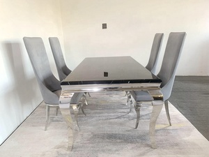 A8029 Tavolo da Pranzo Moderno <span class=keywords><strong>in</strong></span> Marmo Bianco, Set con 4 Sedie, Tavolo da Cucina <span class=keywords><strong>in</strong></span> Acciaio Inossidabile con 6 Sedie <span class=keywords><strong>in</strong></span> Offerta - Product Image 4