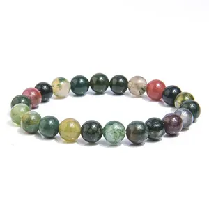 Latest high quality multi-colors indian moss agate beads women stretch bracelet (MB18124)