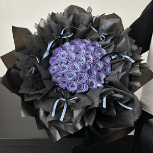 Bouquet de fleurs éternelles avec nœud papillon de style coréen Bouquet de forme ronde immortelle un cadeau de la Saint-Valentin préservé de qualité supérieure HDJ02 - Product Image 2