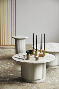 Table d'appoint en marbre 40 cm avec base en bois de manguier, table d'appoint moderne pour salon, solide, durable, finition naturelle, élégante, faite à la main - Product Image 5