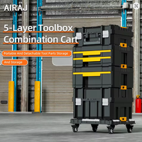 Juego de Cajas de Herramientas de Plástico Resistente para Mecánicos y Almacenamiento en Camionetas, Apilables, Impermeables, Diseño Cuadrado, Almacenamiento para Garaje