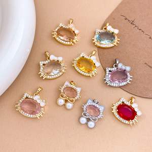 Pendentif en laiton plaqué <span class=keywords><strong>or</strong></span> HD409, breloque mignonne en forme de chaton, thème dessin animé, meilleure vente, accessoires de bijoux DIY de haute qualité - Product Image 4