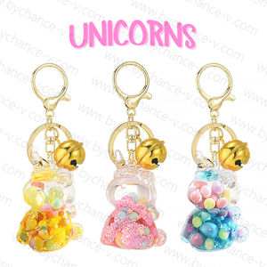هدايا صغيرة جميلة تحظى بشعبية كبيرة للفتيات هدية صغيرة رائعتين يونيكورن مليئة بالسائل سلسلة مفاتيح فقاعة الشاي متجر المشروبات - Product Image 1