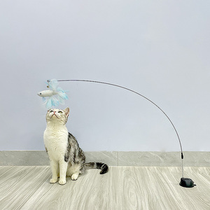 Pet Cat Teaser Spielzeug Fisch feder Stretch Angelrute mit Saugnapf Spiel zubehör Ersatz Cat Wand Interactive Toys Haustiere - Product Image 5