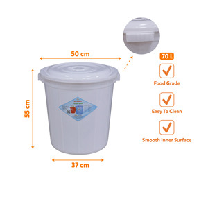70L PP Food Grade Water Storage <b>Bucket</b> <b>with</b> <b>Lid</b> Durable Smooth Inner Surface Eco-Friendly Lightweight for Home Kitchen Use - Product Image 1
