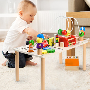 Montessori Large Wooden Busy Board Multi-Functional Educational <b>Toy</b> for Early Infants Infant Game Table Bead Maze Busy Table - Product Image 4