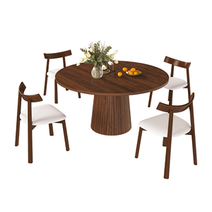 Ensemble de table à manger ronde de 47 pouces pour 4 personnes, design moderne de style farmhouse avec base en bois et 4 chaises confortables pour hôtel, appartement - Product Image 1