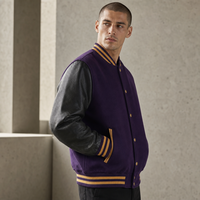 Veste de baseball personnalisée avec logo brodé, en coton violet, polyester, polaire, manches en simili cuir, streetwear, veste d'équipe