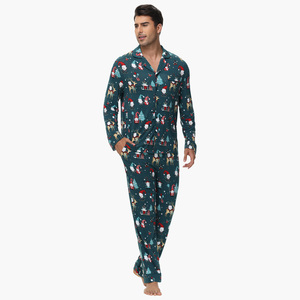 Pyjama d'hiver pour homme personnalisé en bambou, vêtements de nuit respirants, vêtements d'intérieur, pantalon de pyjama de Noël pour homme, chemises de pyjama à col rabattu - Product Image 1