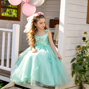 Robe de princesse longue en tulle pour filles, tenue de spectacle pour spectacle de scène pour enfants, 708 vert - Product Image 1