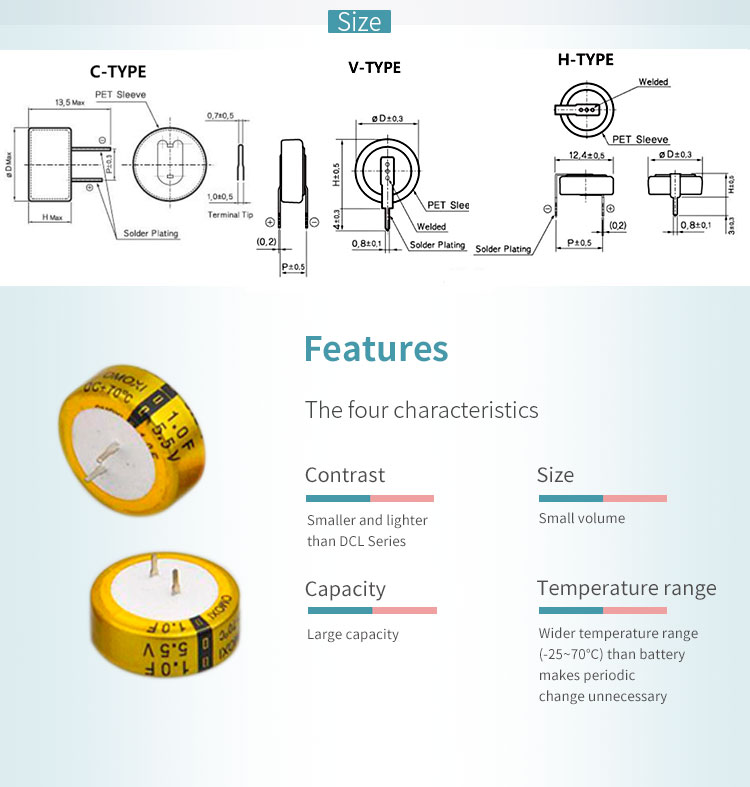 Condensatore Super Farad Originale 5.5V 0.22F 0.33F 0.47F 0.68F 1F 1.5F 4F C-tipo V-tipo H-tipo Condensatore HCV-tipo Supercondensatore (Size : Type-H 5.5V 0.47F - Foto 9