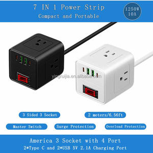 サージプロテクター付き7in1電源タップ、過負荷保護機能付き電源タップキューブ、コンセント3口とUSBポート4口（Type-Cポート<span class=keywords><strong>2</strong></span>口を含む） - Product Image 3