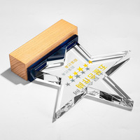Trofeo de Cristal Personalizado con Forma de Estrella para Empleados, con Base de Madera, para Recuerdos de Empresa, Trofeos, Medallas y Placas
