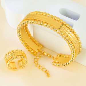 Juego de Joyería de Lujo con Diseño de Cuentas de Dubái, Chapado en Oro de 21k, Conjunto de Anillo y Brazalete Abierto para Novia, para Mujeres, para Bodas y Fiestas - Product Image 4