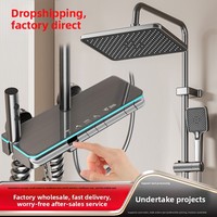 Ensemble de douche mural gris anthracite avec affichage numérique, contrôle par touches piano, 4 modes de jet et éclairage d'ambiance LED