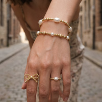 Bracelet F362 tendance bohème avec perles d'eau douce, plaqué or, en cuivre et perles mélangées, bracelet empilable, cadeau pour femmes