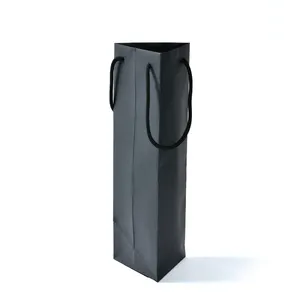 Portable High Quality Custom Black Wine Bottle Insulated Paper Carry Gift Bag Wine Paper Bag With A Handle