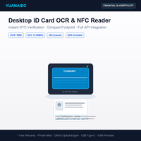 Lecteur OCR de cartes d'identité de bureau YUANAIDC pour l'ouverture de comptes bancaires et la conformité KYC Fintech USB Type-C A4 avec SDK