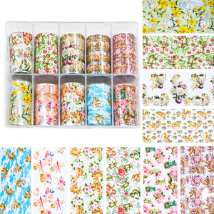 10 ม้วน/กล่อง ฟอยล์ติดเล็บ 3 มิติ สติ๊กเกอร์ลายภาพวาดสีน้ำมัน ลายดอกไม้ นางฟ้า สีสันสดใส สำหรับตกแต่งเล็บ - Product Image 1
