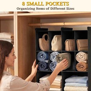 Organisateur de placard suspendu à 10 compartiments en tissu non tissé avec 3 crochets pour le rangement des vêtements dans la chambre - Product Image 5
