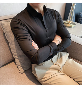 Chemises à Manches Longues pour Hommes, Vente <span class=keywords><strong>en</strong></span> Gros, Nouvelle Collection Printemps, Hauts Extensibles pour Bureau, <span class=keywords><strong>Chemise</strong></span> Décontractée d'Affaires Respirante <span class=keywords><strong>en</strong></span> <span class=keywords><strong>Soie</strong></span> Glacée - Product Image 4