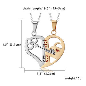 Collana per Coppie con Cuore Spezzato, 2 Pezzi, Ciondolo a Chiave con Messaggio 'Ti Amo' per <span class=keywords><strong>Papà</strong></span> e <span class=keywords><strong>Mamma</strong></span>, Gioiello Bicolore per Amici, Famiglia e Innamorati - Product Image 6