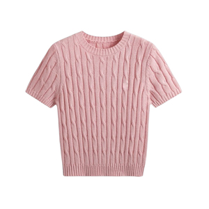 Tops en tricot pour femmes à manches courtes respirants d'été, décontractés en plein air, tricot torsadé, col rond, <span class=keywords><strong>pull</strong></span> pour femmes - Product Image 3